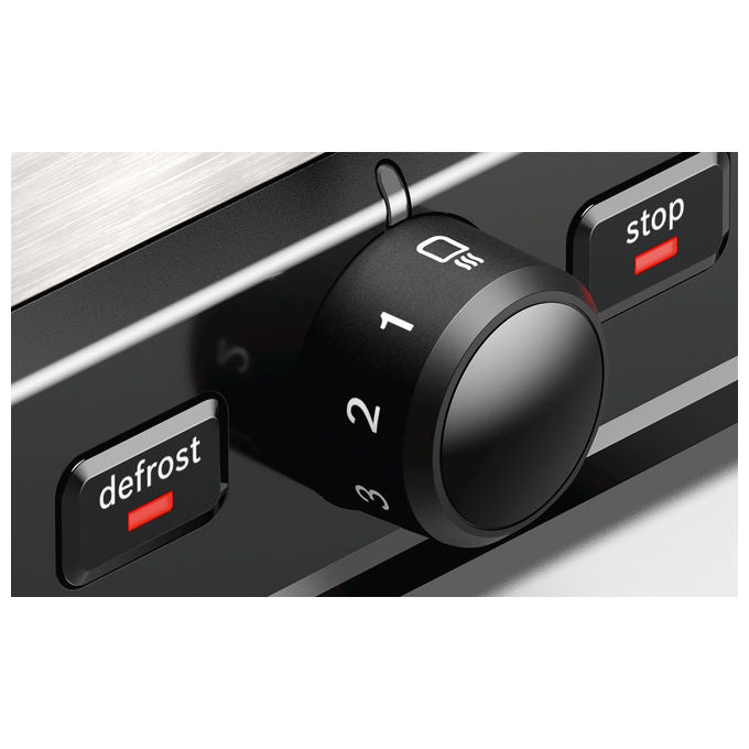 Bosch TAT5P420 Toster 2 Fessure Acciaio Inox e Plastica Potenza 970 W con Funzione Scongelamento Riscaldamento e Alzata Alta colore Argento-Nero