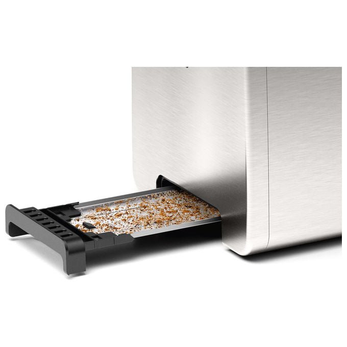 Bosch TAT5P420 Toster 2 Fessure Acciaio Inox e Plastica Potenza 970 W con Funzione Scongelamento Riscaldamento e Alzata Alta colore Argento-Nero