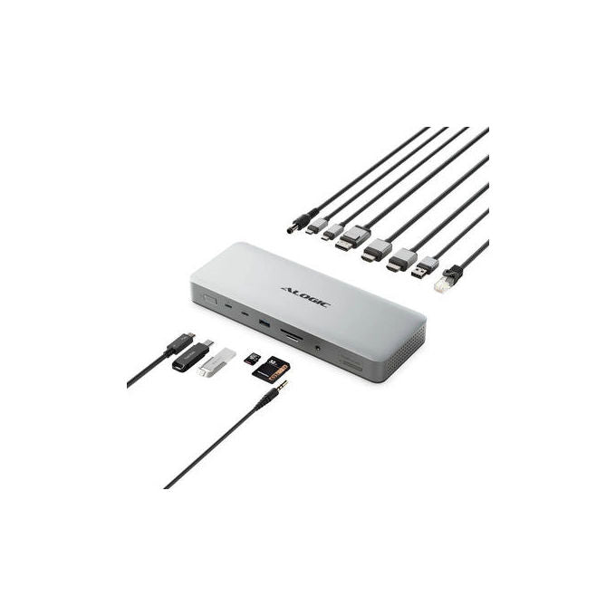 Alogic TB4DU4 Docking Station Thunderbolt con 2 HDMI 1 DisplayPort 2 Thunderbolt 4 Lettore SD-MicroSD Alimentazione 96 W colore Grigio Nero