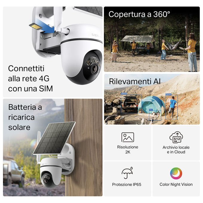 TP-Link TC90G KIT Kit telecamera smart 2K 4G LTE con pannello solare colore Bianco