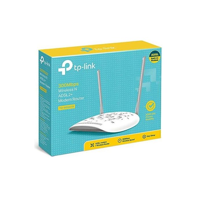 TP-Link TD-W8961N Modem Router Wireless ADSL2+ 300 Mbps Wi-Fi 4 802.11n 4 Porte Fast Ethernet QoS colore Bianco