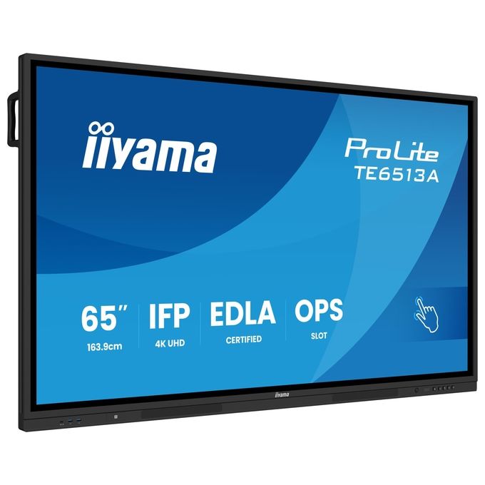 Iiyama TE6513A-B3AG ProLite TE6513A-B3AG Pannello piatto interattivo 65'' 4K UHD Touchscreen 40 punti touch Wi-Fi 6 Android 14 colore Nero