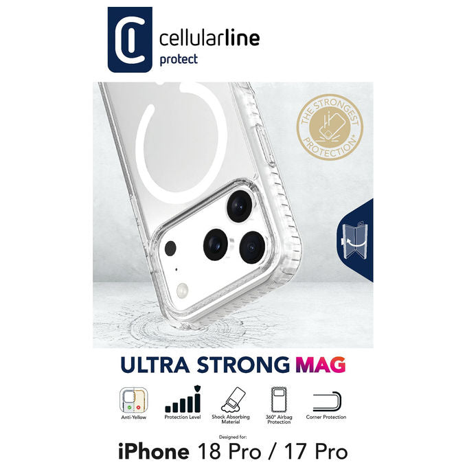 Cellularline TETRAMAG2IPH18PROT ULTRA STRONG MAG Cover compatibile iPhone 18 Pro con protezione antiurto e antibatterica colore Trasparente