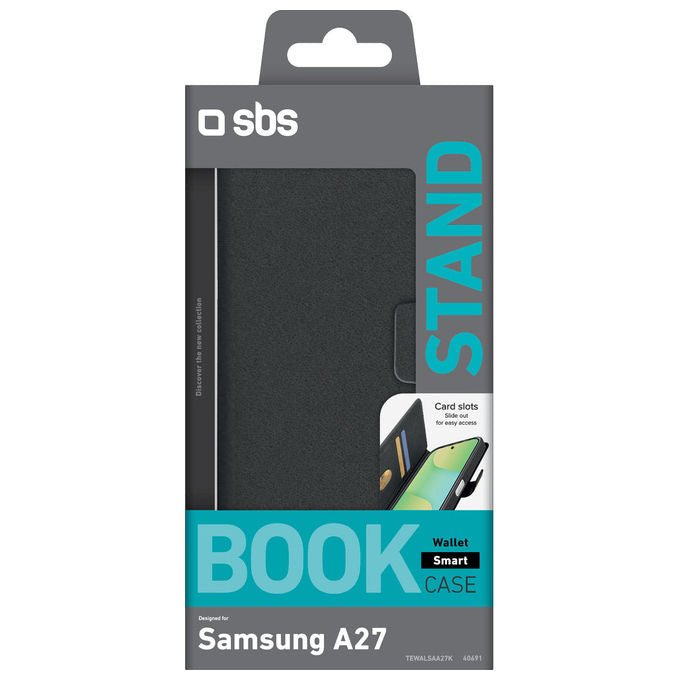 SBS TEWALSAA27K Wallet Smooth Custodia a borsellino con tasca portatessere chiusura magnetica e supporto stand per Samsung Galaxy A27 colore Nero
