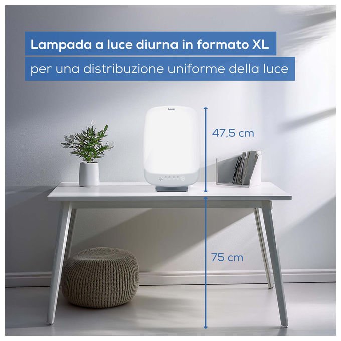 Beurer TL95 Lampada per Terapia della Luce 14000 Lux 6 Livelli di Luminosita' Tecnologia LED SunLike colore Bianco-Alluminio