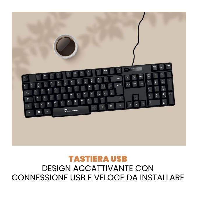 Techmade Tastiera per Pc Usb Qwerty Nero