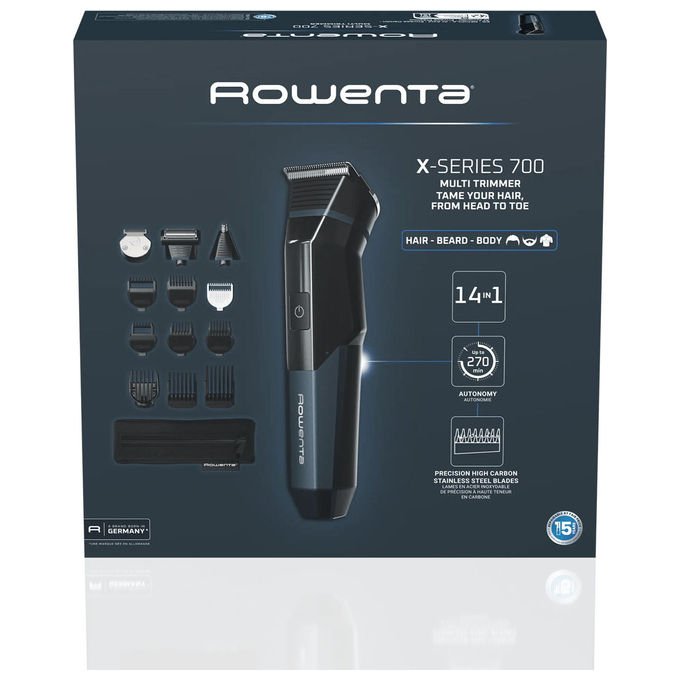 Rowenta TN9650 X Series 700 Regolabarba Multifunzione 14 in 1 Lame in Acciaio al Carbonio Autoaffilanti 21 Regolazioni 270 min di Autonomia Batteria al Litio colore Nero