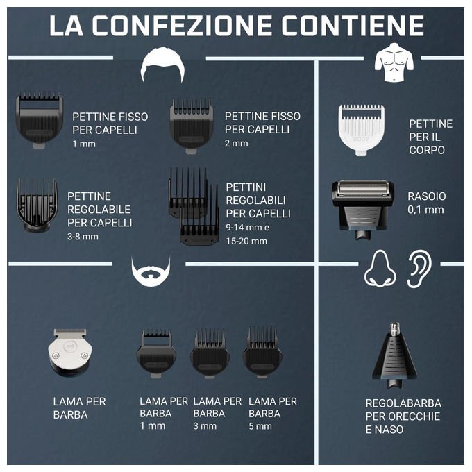 Rowenta TN9650 X Series 700 Regolabarba Multifunzione 14 in 1 Lame in Acciaio al Carbonio Autoaffilanti 21 Regolazioni 270 min di Autonomia Batteria al Litio colore Nero