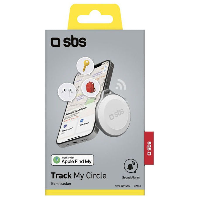 SBS TRACK MY FINDER Track My Circle Localizzatore Oggetti Compatibile Apple Dov'e' Allarme 100 dB IP65 Foro Portachiavi Batteria CR2032 Inclusa colore Bianco