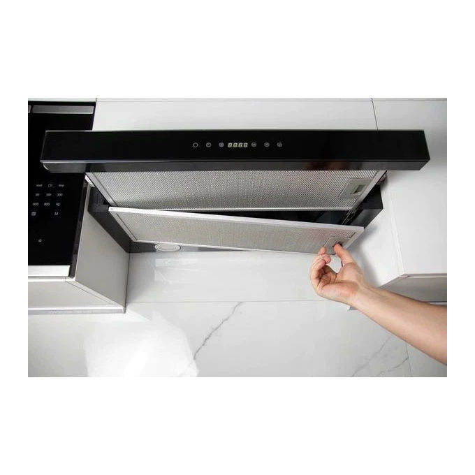 Turboair IRIS IX BL A 90 PB PRF0113928A - Cappa da incasso, aspirante, 90 cm, Classe C, comandi meccanici, 3 velocita', Nero