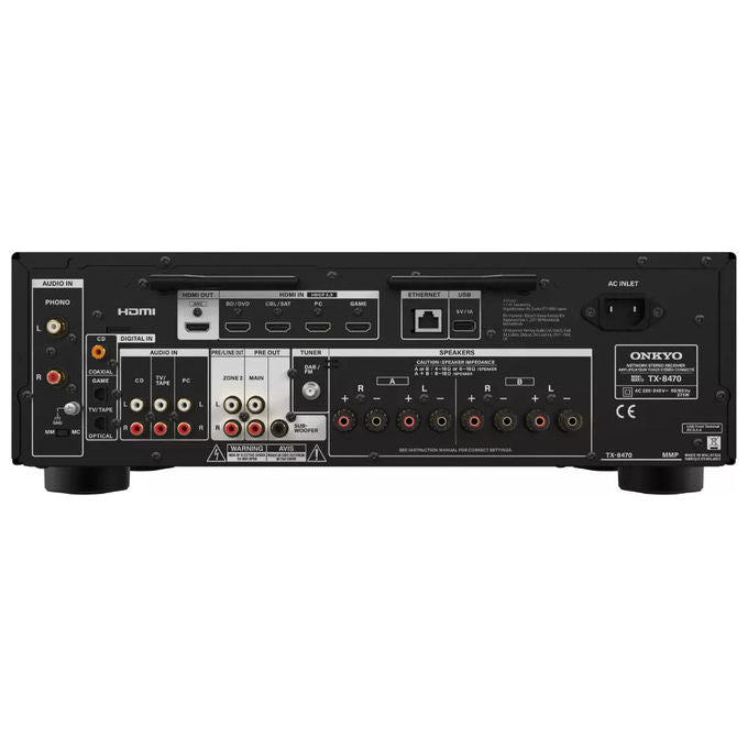 Onkyo TX-8470 TX-8470 Ricevitore AV Stereo 110 W 2.0 canali Wi-Fi Bluetooth RCA AM FM Internet Radio Spotify Amazon Music Deezer colore Nero