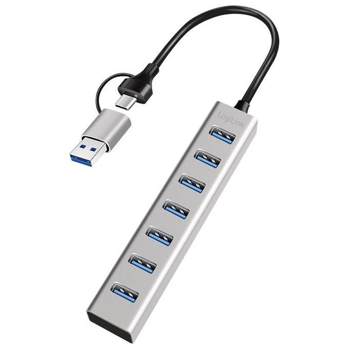 LogiLink UA0441 Hub USB 3.2 Gen 1 7 porte USB-A 5 Gbps Alluminio colore Grigio