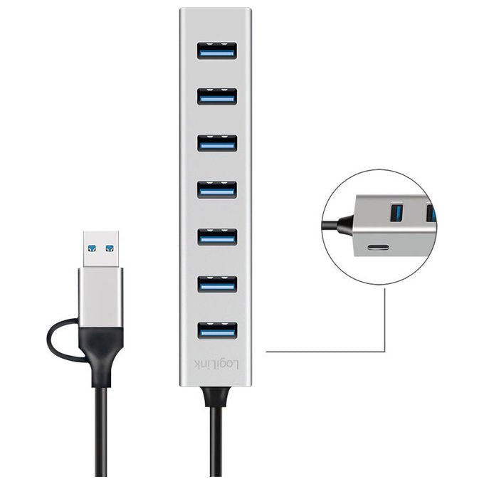 LogiLink UA0441 Hub USB 3.2 Gen 1 7 porte USB-A 5 Gbps Alluminio colore Grigio
