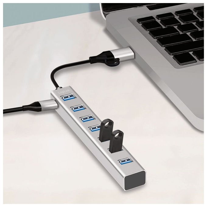 LogiLink UA0441 Hub USB 3.2 Gen 1 7 porte USB-A 5 Gbps Alluminio colore Grigio