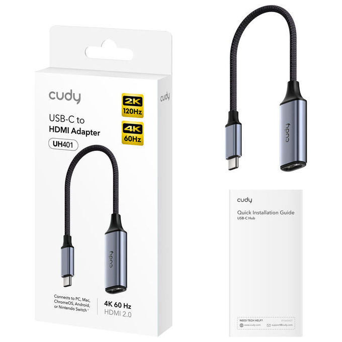 Cudy UH401 Adattatore USB-C HDMI 2.0 4K 60Hz Ultra HD 4096x2160 Plug and Play colore Grigio Argento