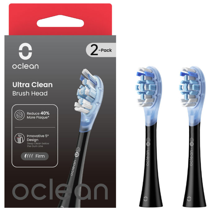 OCLEAN Testine di Ricambio Ultra Clean 2 Pezzi Nero per Spazzolini Elettrici Cura del Corpo