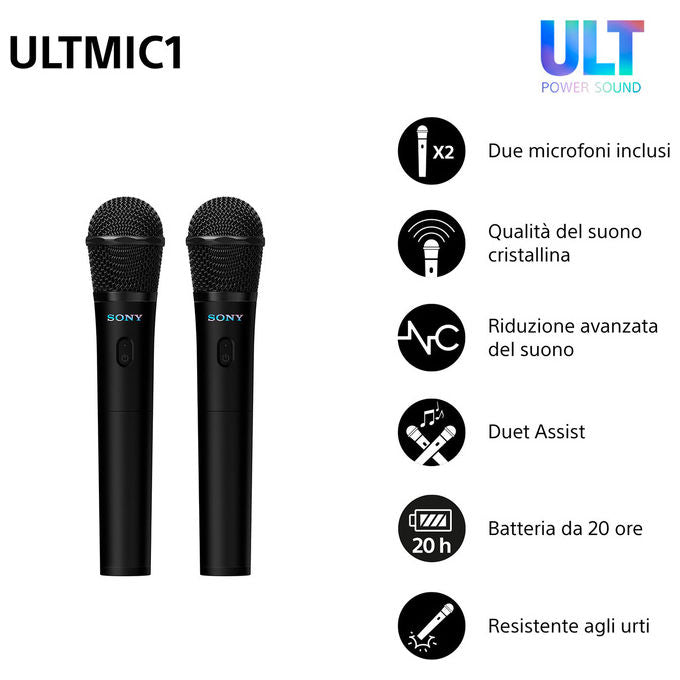 Sony UOULTMIC1 Microfono per karaoke Wireless con Connessione RF e USB Tipo-C 20 h di Autonomia Batteria colore Nero
