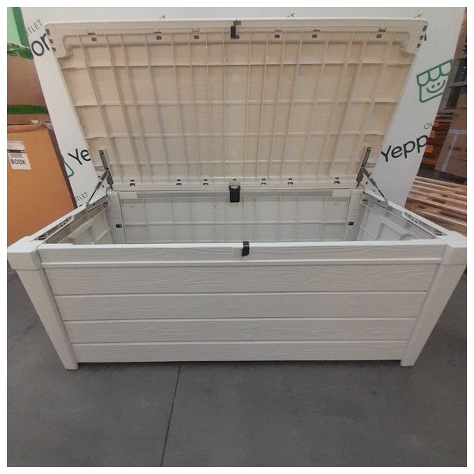 [ComeNuovo] Keter K252655 Brightwood Baule da Giardino 454 L portata 300 Kg pistoni idraulici chiusura lucchettabile colore Bianco