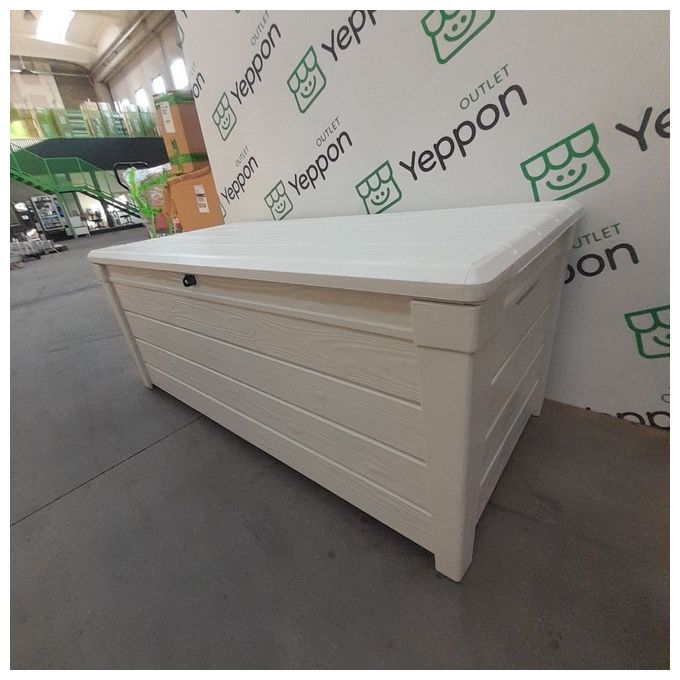 [ComeNuovo] Keter K252655 Brightwood Baule da Giardino 454 L portata 300 Kg pistoni idraulici chiusura lucchettabile colore Bianco