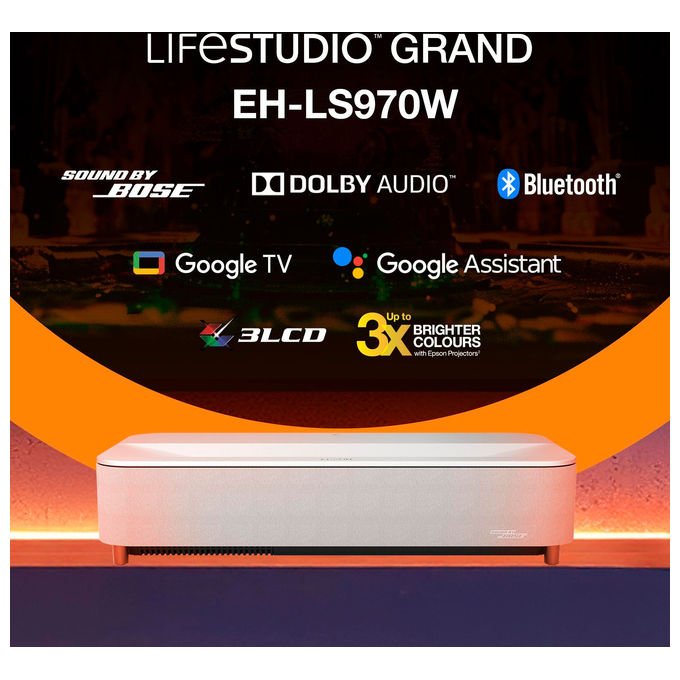 Epson V11HB83040 Lifestudio Grand Plus Videoproiettore 4000 ANSI lumen 3LCD UHD 4K 3840x2160 HDR10 HLG Wi-Fi 6E Bluetooth 5.2 colore Bianco