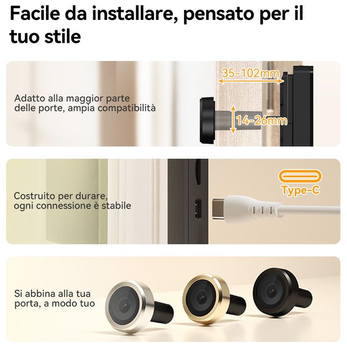 Imou VD1 Spioncino Digitale Smart 5 MP QHD schermo 4.3'' WiFi Dual Band batteria 4800 mAh rilevamento AI colore Nero