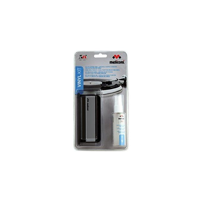 Meliconi Vinyl Kit per Pulizia Dischi Doppia Spazzola in Fibra di Carbonio-Velluto e Soluzione 45ml