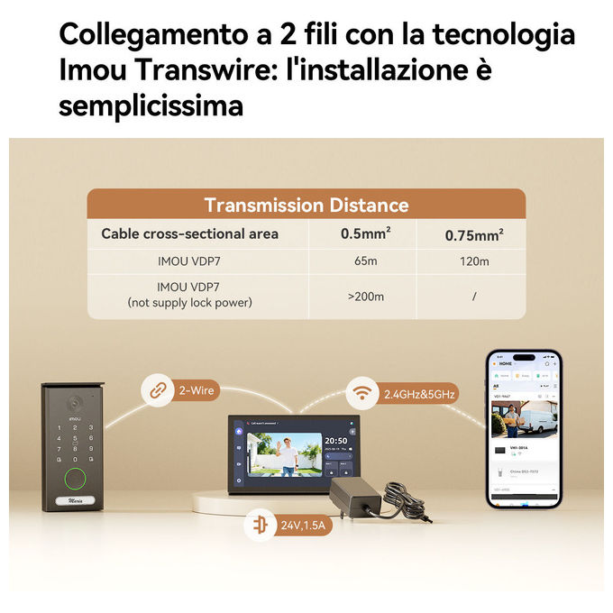 Imou VO1-5M0R-VH1-7A0S Videocitofono Smart Wi-Fi 6 Monitor 7'' Risoluzione 5MP QHD Campo Visivo 125° Audio Bidirezionale Memoria Fino a 512GB colore Nero