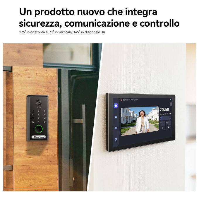 Imou VO1-5M0R-VH1-7A0S Videocitofono Smart Wi-Fi 6 Monitor 7'' Risoluzione 5MP QHD Campo Visivo 125° Audio Bidirezionale Memoria Fino a 512GB colore Nero