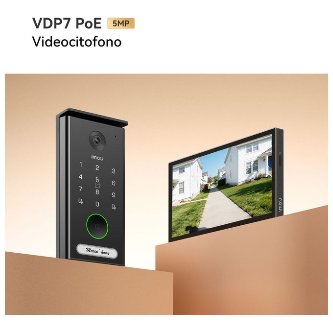 Imou VO1-5M0R-VH1-7A0S Videocitofono Smart Wi-Fi 6 Monitor 7'' Risoluzione 5MP QHD Campo Visivo 125° Audio Bidirezionale Memoria Fino a 512GB colore Nero
