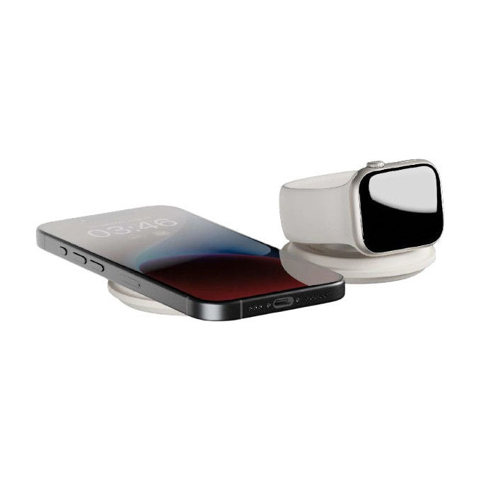 Native Union VOY-2IN1-WL-SAN Voyage 2-In-1 Caricatore Wireless Qi2 per Smartphone con Supporto MagSafe 2 Dispositivi Connessi Grigio chiaro