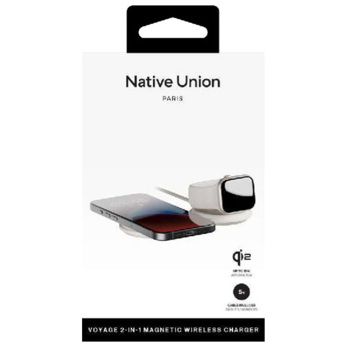 Native Union VOY-2IN1-WL-SAN Voyage 2-In-1 Caricatore Wireless Qi2 per Smartphone con Supporto MagSafe 2 Dispositivi Connessi Grigio chiaro