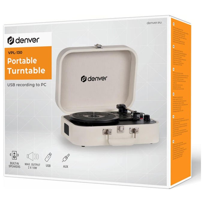 Denver VPL-130 Tocadiscos Retro con Amplificatore Integrato e Connessione PC Registrazione USB 33 45 78 rpm colore Nero