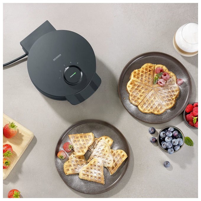 Severin WA2116 Waffeleisen Potenza 1000 W Materiale Acciaio inossidabile Regolazione Temperatura Indicatore di Prontezza Design Compatto colore Nero