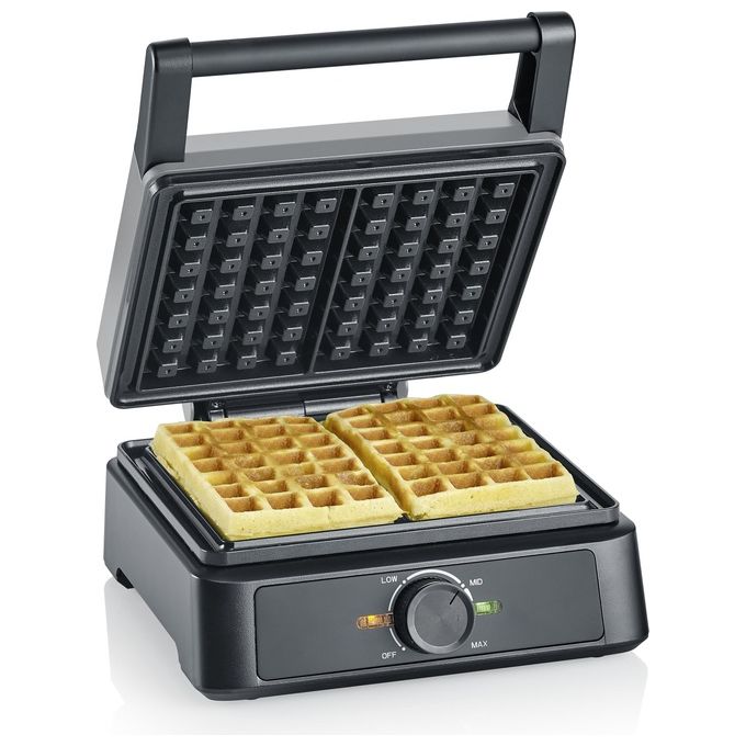 Severin WA 2125 Piastra per Waffle 2 Waffle 1600 W Rivestimento Antiaderente Termostato Regolabile Colore Antracite Nero