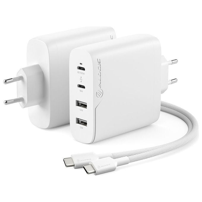 Alogic WCG4X100 EU Rapid Power Caricatore 4 Porte 100 W 2x USB C 2x USB A colore Bianco