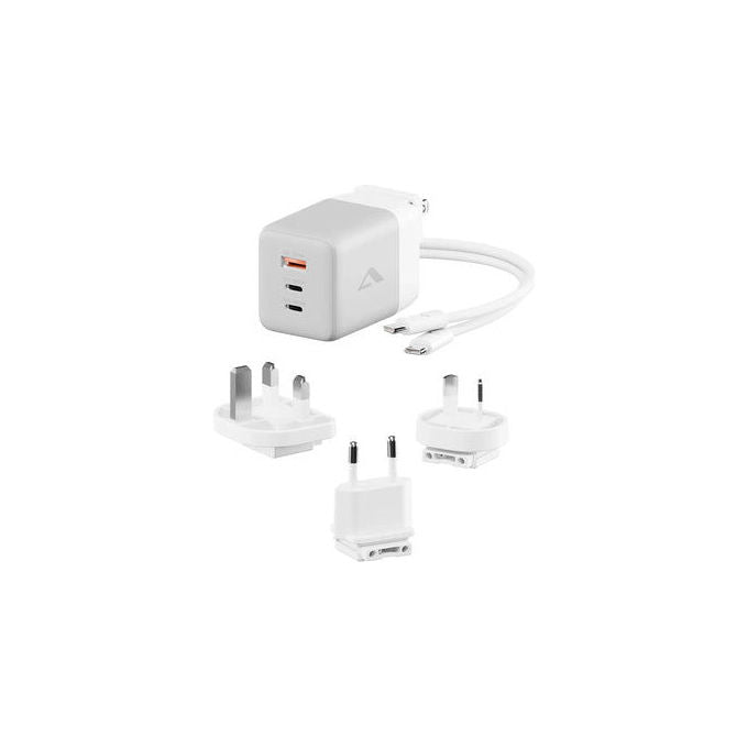 Alogic WCM3X100G Caricabatterie Multi Paese 3 Porte 100W con USB C e USB A Tecnologia GaN Adattatori Intercambiabili EU UK US AU colore Bianco