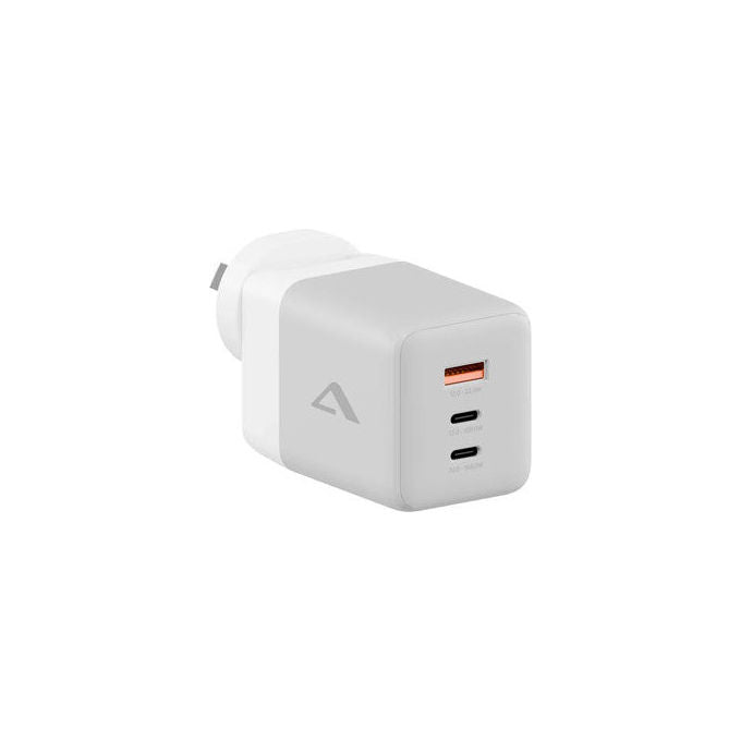 Alogic WCM3X100G Caricabatterie Multi Paese 3 Porte 100W con USB C e USB A Tecnologia GaN Adattatori Intercambiabili EU UK US AU colore Bianco