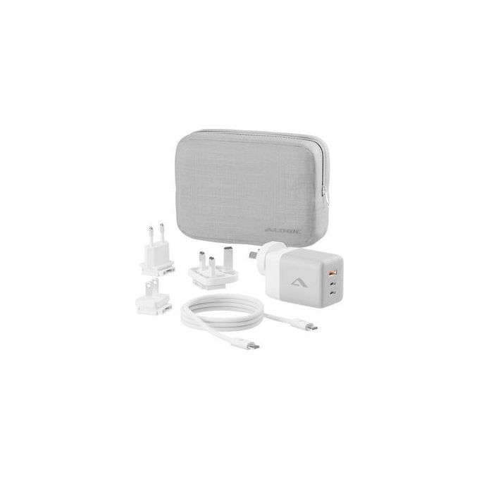 Alogic WCM3X100G Caricabatterie Multi Paese 3 Porte 100W con USB C e USB A Tecnologia GaN Adattatori Intercambiabili EU UK US AU colore Bianco