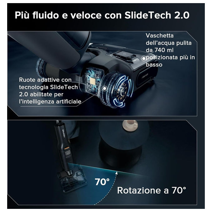 Roborock WD5M6A512-00 F25 ACE Combo Aspirapolvere Senza Fili e Lavapavimenti 5 in 1 Potenza 25000 Pa Autonomia 60 min Rumorosita' 73 dB colore Nero