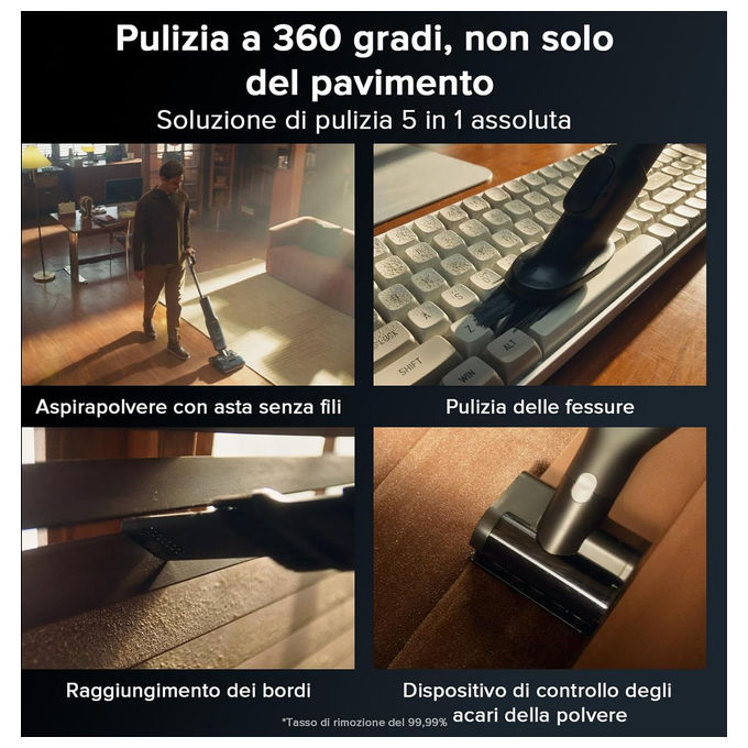 Roborock WD5M6A512-00 F25 ACE Combo Aspirapolvere Senza Fili e Lavapavimenti 5 in 1 Potenza 25000 Pa Autonomia 60 min Rumorosita' 73 dB colore Nero