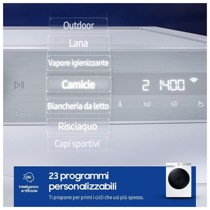 Samsung WD90T734ABH Lavasciuga AI Control UltraWash Ecolavaggio Ecodosatore Classe energetica E (B) Capacita' di carico 9-6 Kg Centrifuga 1400 giri Motore Digital Inverter Vapore Igenizzante