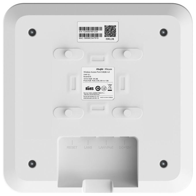 Ruijie Networks RG-RAP2200(E) REYEE Punto di accesso a soffitto Wi-Fi 5 2x2 2 porte LAN Gigabit PoE integrato 1267 Mbit-s colore Bianco