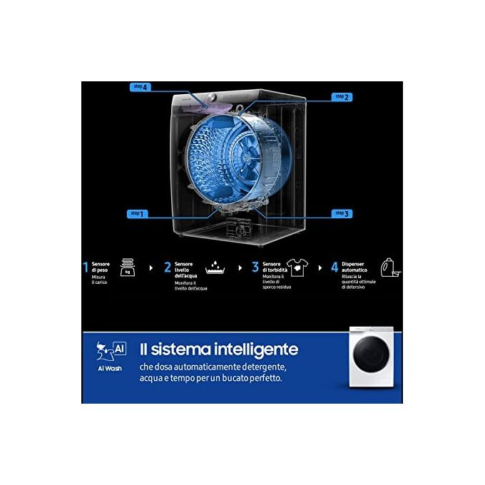 Samsung WW80T934ASH Lavatrice Carica Frontale AI Control Classe energetica A Capacita' di carico 8 Kg Centrifuga 1400 giri Motore Digital Inverter Ecolavaggio Vapore Igenizzante Ecodosatore
