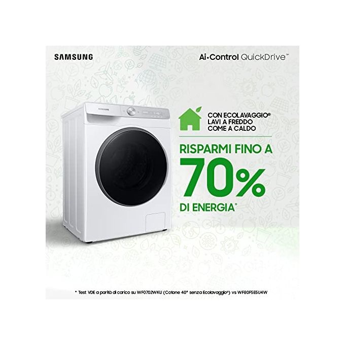 Samsung WW80T934ASH Lavatrice Carica Frontale AI Control Classe energetica A Capacita' di carico 8 Kg Centrifuga 1400 giri Motore Digital Inverter Ecolavaggio Vapore Igenizzante Ecodosatore