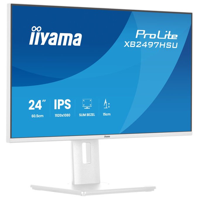 Iiyama ProLite XB2497HSU-W1 monitor 23,8 pollici, IPS Full HD 120Hz, regolazione altezza, hub USB 3.2, flicker free, bianco