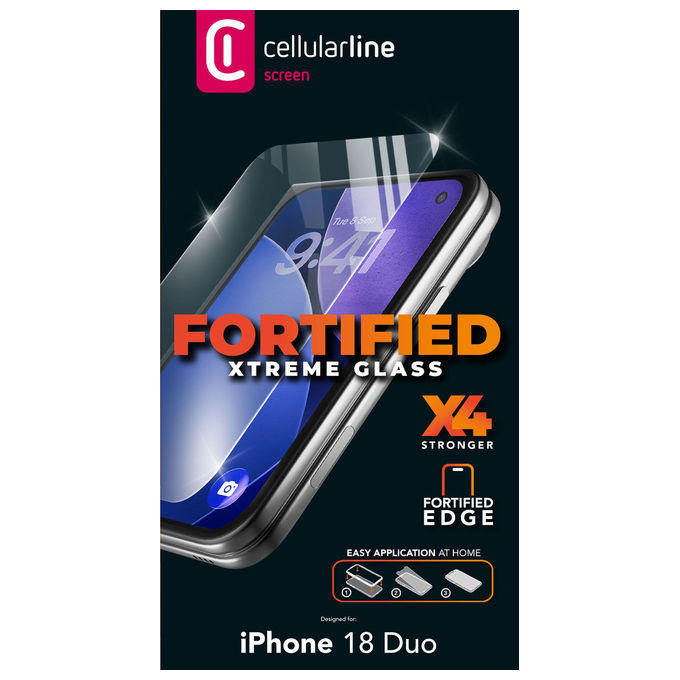 Cellularline XTRGLASIPH18FLDK FORTIFIED XTREME GLASS Pellicola proteggischermo in vetro temperato resistente agli urti e ai graffi per iPhone 18 Ultra colore Trasparente