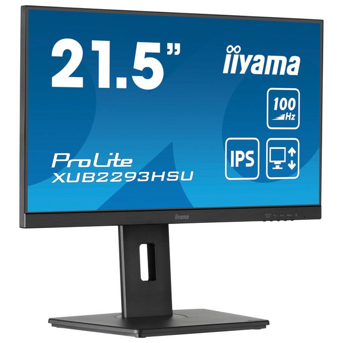 Iiyama ProLite XUB2293HSU-B7, monitor 21,5 pollici Full HD IPS, 100Hz, 1ms, regolazione altezza HAS 150mm, pivot, altoparlanti