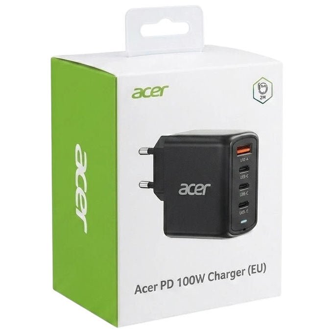 Acer ZL.ADTCC.00L Caricatore Universale 100W GaN 3 Porte USB-C 1 Porta USB-A con Cavo 2 m colore Nero