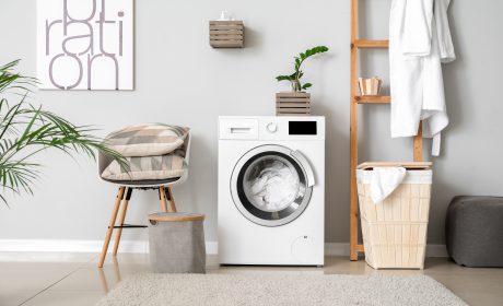 Interior,Of,Home,Laundry,Room,With,Modern,Washing,Machine