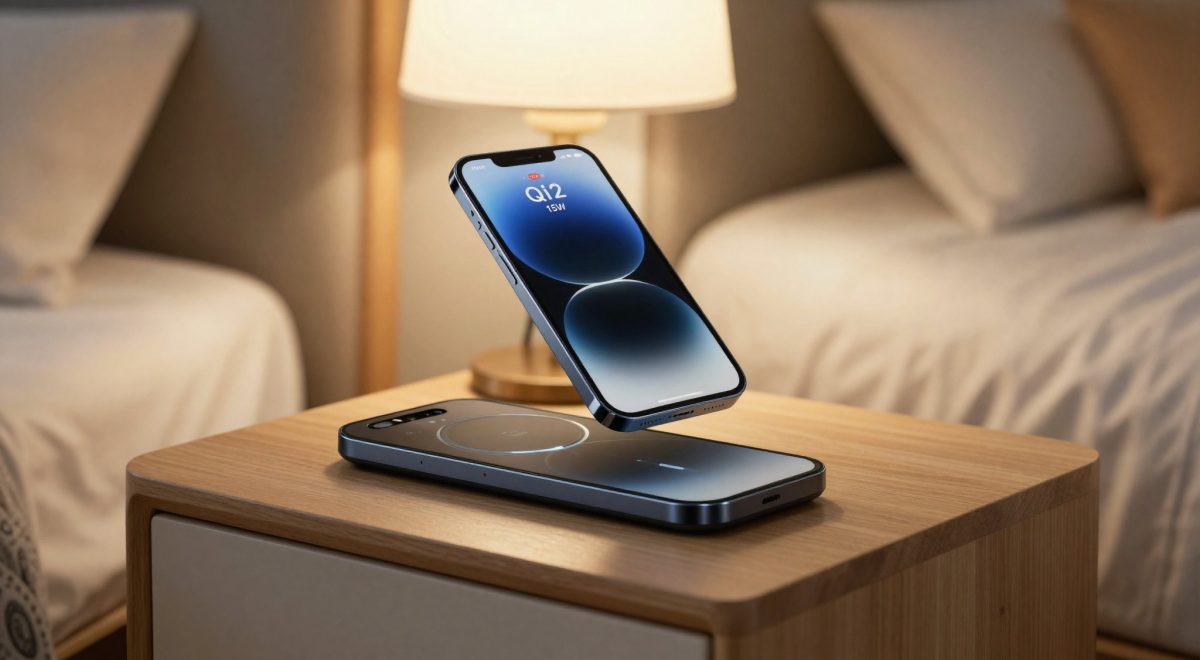 Caricabatterie wireless Qi2 magnetico con smartphone